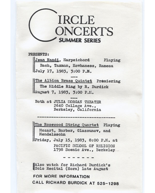 Richard Burdick's CIrcle Concerts add 1984