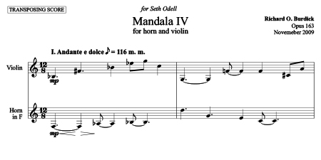 Sheet Music Sample for Richard Burdick's Mandala No. 4 Movement one
