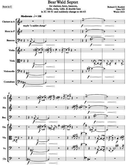 Richard Burdick's composition "Bear Wald Septet". Op. 325 M.1