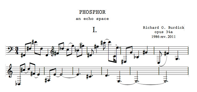 Revised version of Richard Burdick's Phosphor for solo horn sample
