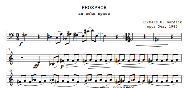 Original version of Richard Burdick's Phosphor for solo horn sample