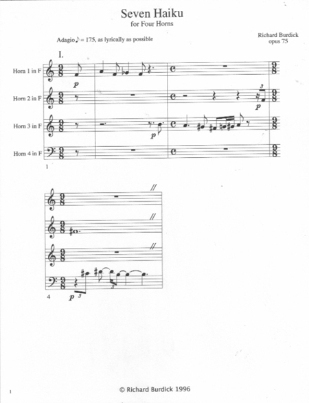 Richard Burdick's Seven Haiku for Horn Quartet , opus 75