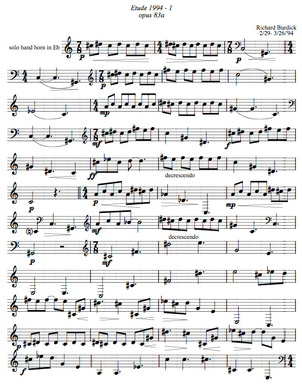 Richard Burdick's Etude for natural horn , opus 83A-1