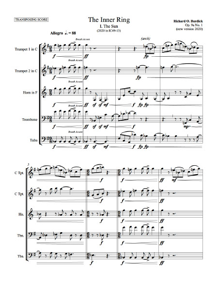 The Inner Ring for Brass Quintet movement one page one