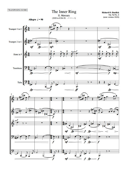 The Inner Ring for Brass Quintet Movement two page one