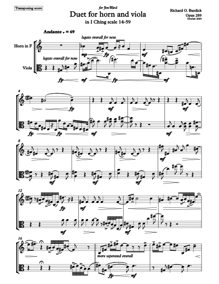 Richard Burdick's Duet for Horn and Viola, Op. 289 Movement 1 page 1